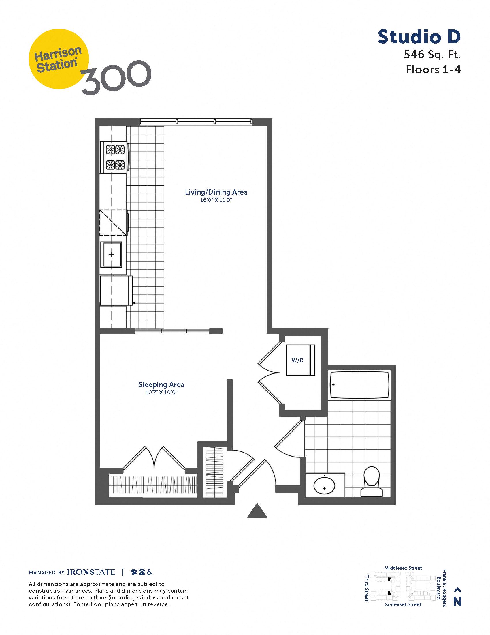 Floor plan for studio, 1 bath, 546 sqft